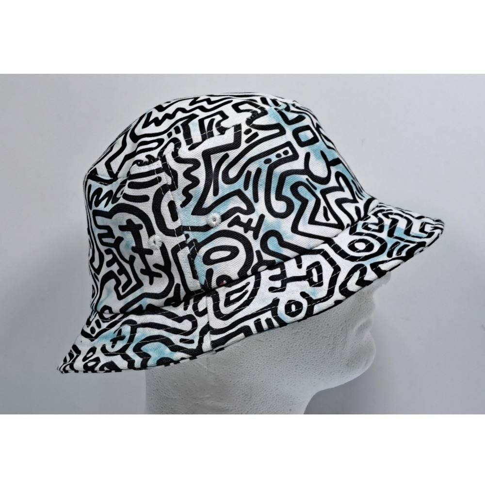 RSQ Keith Haring Bucket Hat Black White Blue Doodle Pop Art Print Cotton Hat